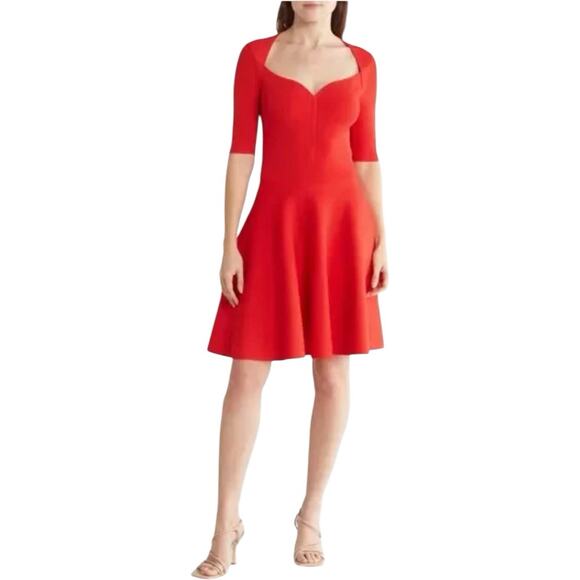 TED BAKER London Milly Sweetheart Neckline Ribbed Dress Red Size 6 | US 14 NEW - Picture 1 of 16